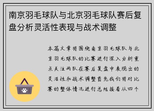 南京羽毛球队与北京羽毛球队赛后复盘分析灵活性表现与战术调整