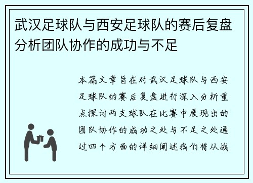 武汉足球队与西安足球队的赛后复盘分析团队协作的成功与不足